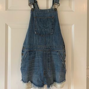 Denim cutoff overalls